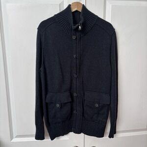 Banana Republic Cardigan Mens XL Gray Cotton Heavy Knit Military Style Full Zip